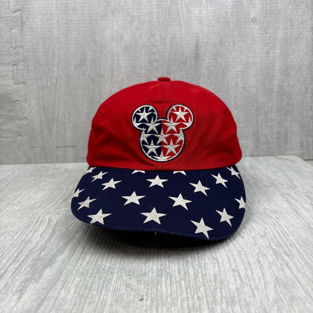 Vintage Mickey Mouse Hat Cap Baseball Elastic American Flag 4th of July Disney
